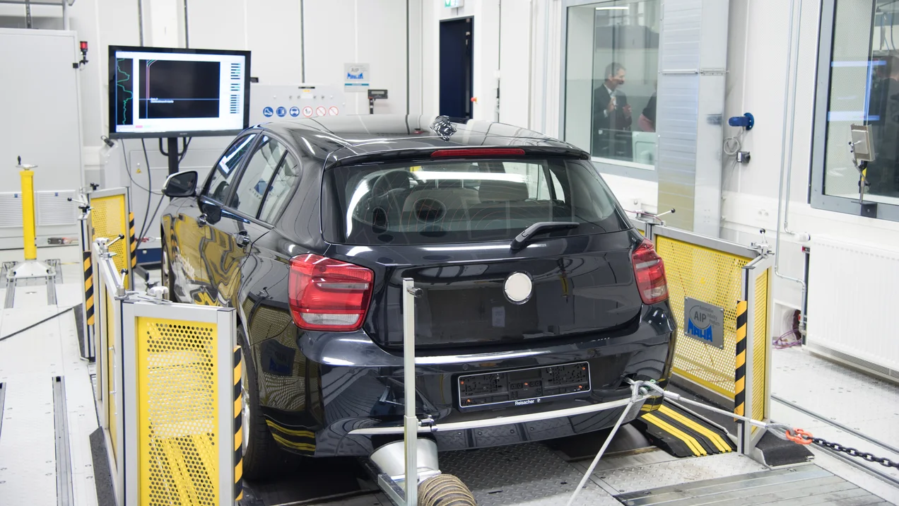 black VW car in the chassis dynamometer