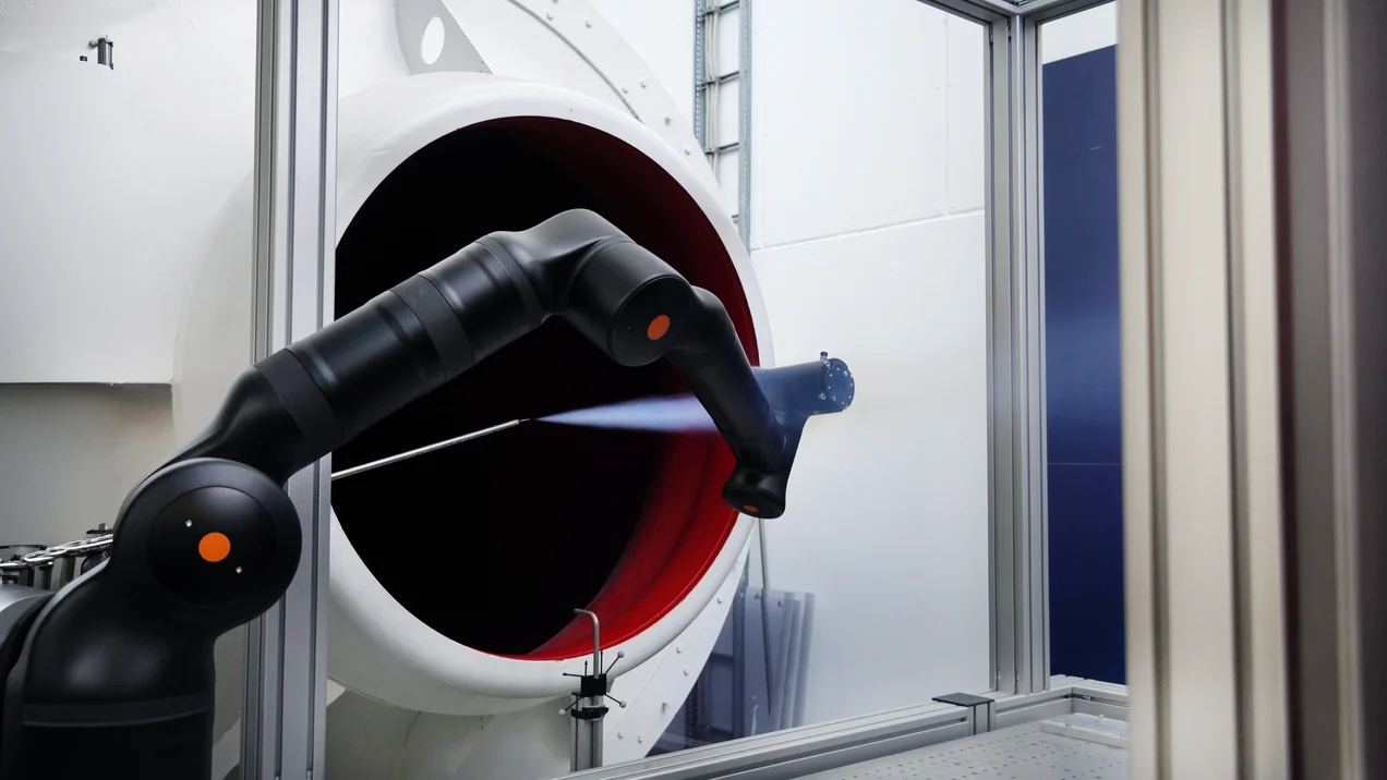 Wind tunnel blows smoke through the channel