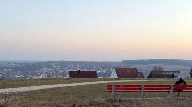Aussicht auf die Ulmer Skyline beim Sonnenuntergang