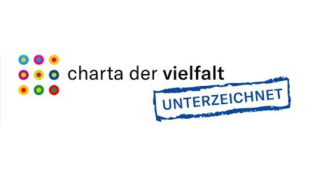 Das Bild zeigt das Logo der Charta der Vielfalt und trägt den Zusatz "unterzeichnet".